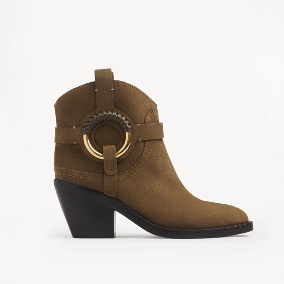 See By Chloe Hana Suede Bootie Military Green Brown Size EU 37 US 7 NEW IN BOX - Picture 1 of 13
